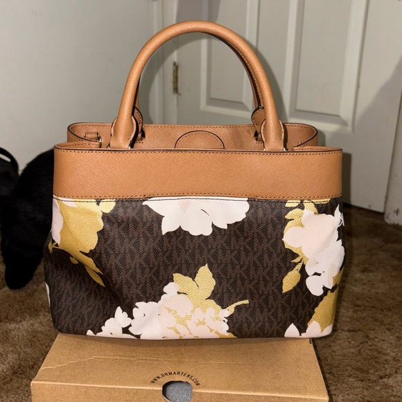 Michael Kors Tan and Yellow Floral Satchel - Picture 2 of 5